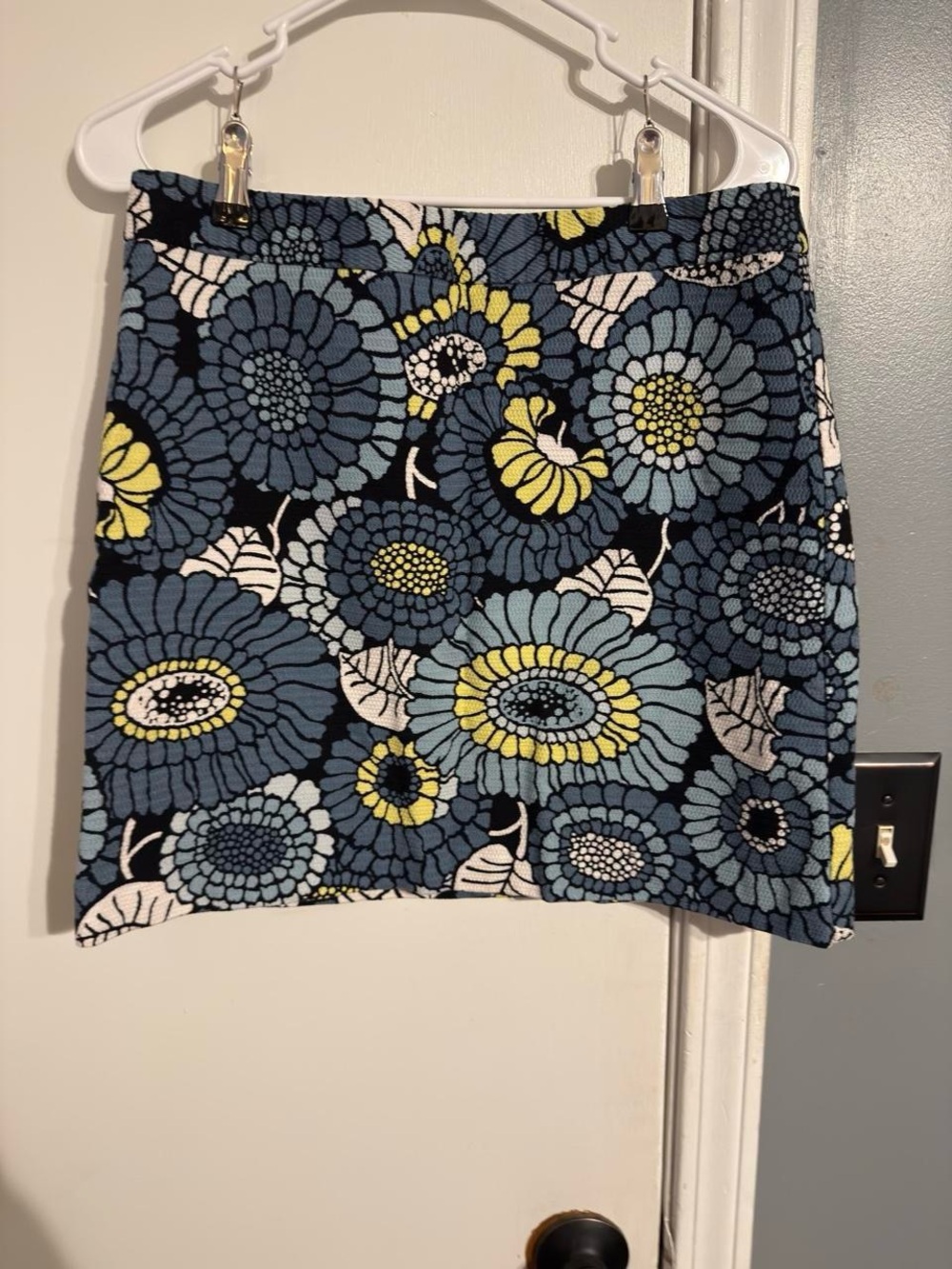 Ann Taylor Factory Blue Floral Mini Skirt with Yellow Accents